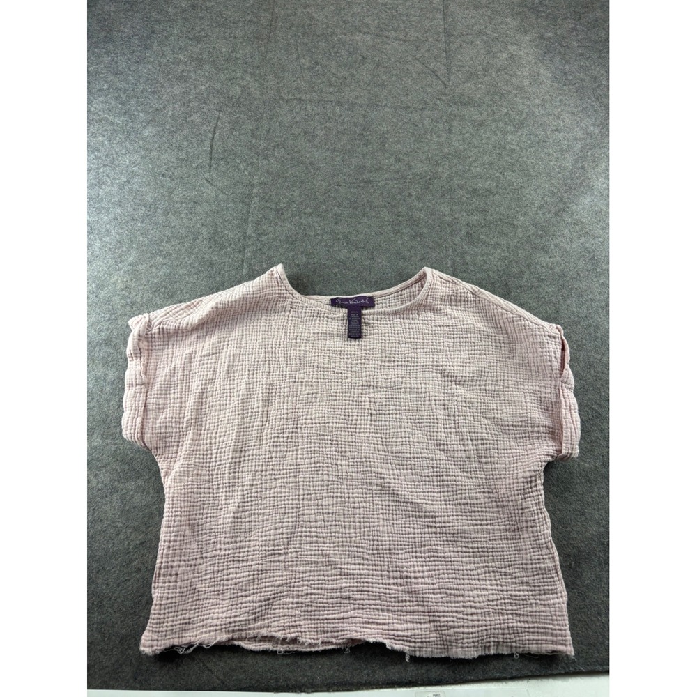 Gloria Vanderbilt Pink Cotton Gauze Crop Short Sleeve Top Blouse M Boho Coastal